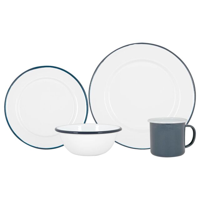 Argon Tableware 16 Piece White Enamel Dinner Set in Navy - image 1