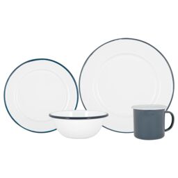 Argon Tableware 16 Piece White Enamel Dinner Set in Navy - thumbnail 1