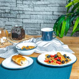 Argon Tableware 16 Piece White Enamel Dinner Set in Navy - thumbnail 4