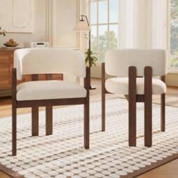 BTM Set of 2/4/6 Bouclé Dining Chairs Solid Wood Walnut - thumbnail 1