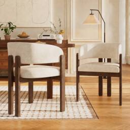 BTM Set of 2/4/6 Bouclé Dining Chairs Solid Wood Walnut - thumbnail 2