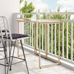 Berkfield Home Beautiful Folding Garden Table Beige 90x51x75 cm Poly Rattan - Size: 90 x 51 x 75 cm - thumbnail 2