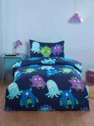 Rapport Home Monsters Microfiber Duvet Cover Set with Pillowcase in Black - Size: Single - thumbnail 1