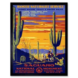 "Artery8 Travel Saguaro Monument Desert Cactus Cowboy USA Framed Wall Art Print - Size: W12"" x H16""" - thumbnail 1