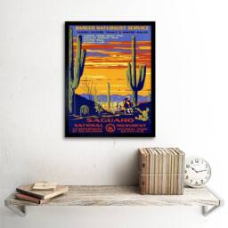 "Artery8 Travel Saguaro Monument Desert Cactus Cowboy USA Framed Wall Art Print - Size: W12"" x H16""" - thumbnail 2