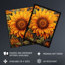 Artery8 Wall Art Print Single Sensational Summer Sunflower Bright Floral Vibrant Yellow William Morris Style Pattern Art Framed in Black - Size: A4 - thumbnail 2