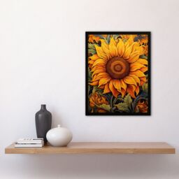 Artery8 Wall Art Print Single Sensational Summer Sunflower Bright Floral Vibrant Yellow William Morris Style Pattern Art Framed in Black - Size: A4 - thumbnail 4
