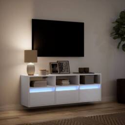 Berkfield Home TV Wall Cabinet with LED Lights White 130x31x45 cm - Size: 130 x 31 x 45 cm - thumbnail 5