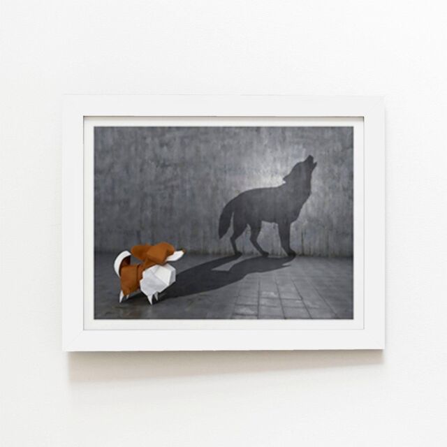 "Warren Reed - Designer Hidden Potential - Wolf Framed Art Print in White - Size: W20"" x H30""" - image 1