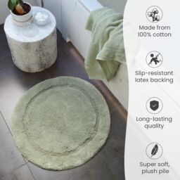 Allure Bath Fashions Round Bath Mat Non-Slip - 100% Cotton Circle Bathroom Rug in Light Green - thumbnail 4