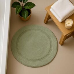 Allure Bath Fashions Round Bath Mat Non-Slip - 100% Cotton Circle Bathroom Rug in Light Green - thumbnail 5