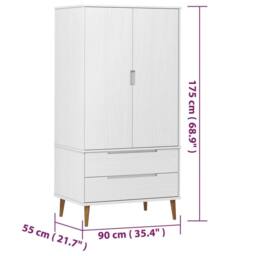 Berkfield Home Wardrobe MOLDE White 90x55x175 cm Solid Wood Pine - Size: 90 x 55 x 175 cm - thumbnail 8
