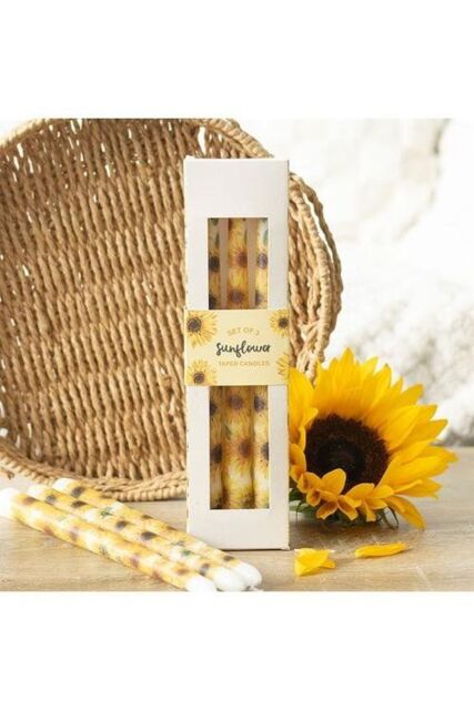 KDMD Set of 3 Sunflower Taper Candles in Yellow - image 1