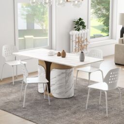 Costway Set of 4 Dining Chair Metal Kitchen Bar Chair Stool Armless Accent Side Chair in White - thumbnail 3