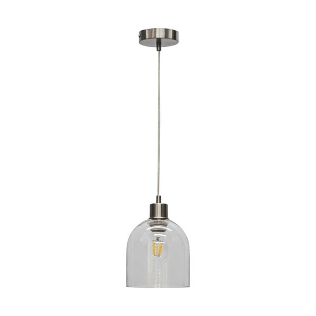 First Choice Lighting Belten - Clear Glass Cloche with Satin Nickel Pendant Fitting - image 1