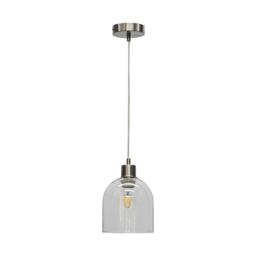 First Choice Lighting Belten - Clear Glass Cloche with Satin Nickel Pendant Fitting