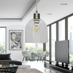 First Choice Lighting Belten - Clear Glass Cloche with Satin Nickel Pendant Fitting - thumbnail 4
