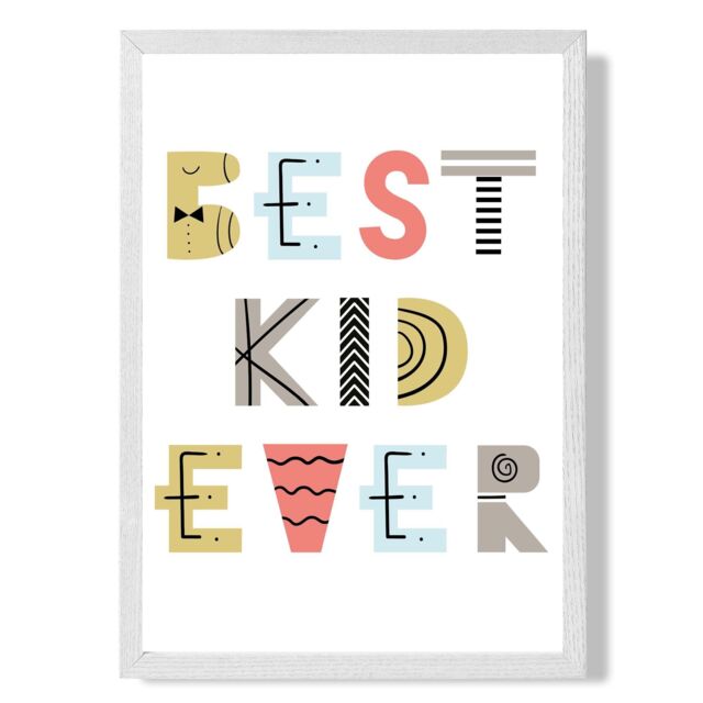 ARTZE Cute Best Ever Kid Scandi Quote Framed Print SIZE: A2 with White Frame in Yellow - Size: A4 - image 1