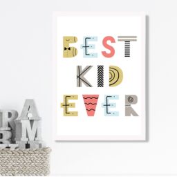 ARTZE Cute Best Ever Kid Scandi Quote Framed Print SIZE: A2 with White Frame in Yellow - Size: A4 - thumbnail 2