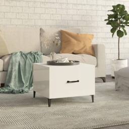 Berkfield Home Coffee Table with Metal Legs High Gloss White 50x50x40 cm - Size: 50 x 50 x 40 cm - thumbnail 2