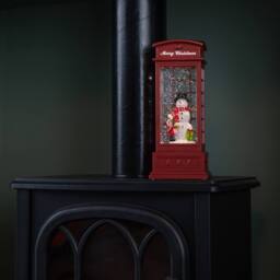 Samuel Alexander 25cm Christmas Phone Box Water Spinner with Snowman Scene & LEDs in Red - thumbnail 7