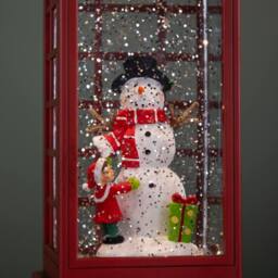 Samuel Alexander 25cm Christmas Phone Box Water Spinner with Snowman Scene & LEDs in Red - thumbnail 5