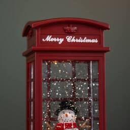 Samuel Alexander 25cm Christmas Phone Box Water Spinner with Snowman Scene & LEDs in Red - thumbnail 4