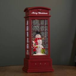 Samuel Alexander 25cm Christmas Phone Box Water Spinner with Snowman Scene & LEDs in Red - thumbnail 2