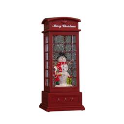 Samuel Alexander 25cm Christmas Phone Box Water Spinner with Snowman Scene & LEDs in Red - thumbnail 1