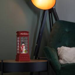 Samuel Alexander 25cm Christmas Phone Box Water Spinner with Snowman Scene & LEDs in Red - thumbnail 3