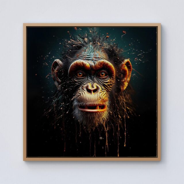 Warren Reed - Designer Splashart Monkey Face Framed Canvas in Light Brown - Size: w40 inch x h40 inch - image 1