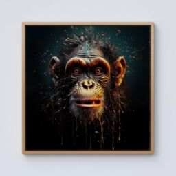 Warren Reed - Designer Splashart Monkey Face Framed Canvas in Light Brown - Size: w40 inch x h40 inch - thumbnail 1