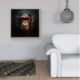 Warren Reed - Designer Splashart Monkey Face Framed Canvas in Light Brown - Size: w40 inch x h40 inch - thumbnail 2