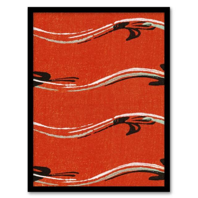 "Artery8 Vintage Pattern Abstract Birds in Red Framed Wall Art Print Korin - Size: W12"" x H16""" - image 1