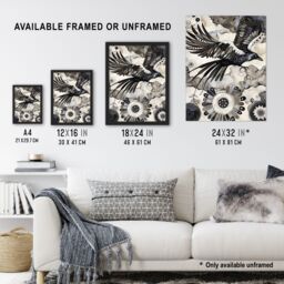 Artery8 Flying Black Raven Painting Magic Mandala Dark Framed Art Print - Size: A4 - thumbnail 3