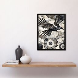 Artery8 Flying Black Raven Painting Magic Mandala Dark Framed Art Print - Size: A4 - thumbnail 4