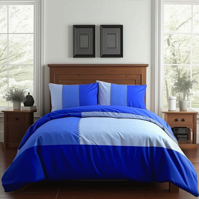 Snug City Duvet Cover & Pillowcase Set Patchwork Modern Design Bed Linen in Blue - Size: Super King - image 1