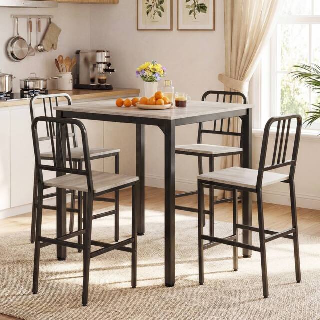 Costway Counter Height Dining Table Set 5PCS Kitchen Bar Table & Chairs Set in Grey - image 1