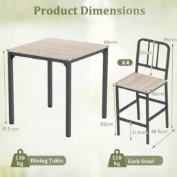 Costway Counter Height Dining Table Set 5PCS Kitchen Bar Table & Chairs Set in Grey - thumbnail 2