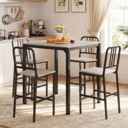 Costway Counter Height Dining Table Set 5PCS Kitchen Bar Table & Chairs Set in Grey - thumbnail 1