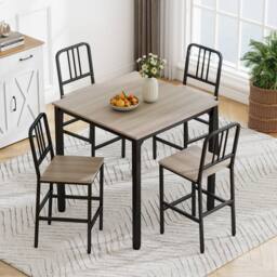 Costway Counter Height Dining Table Set 5PCS Kitchen Bar Table & Chairs Set in Grey - thumbnail 4