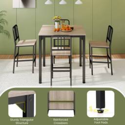 Costway Counter Height Dining Table Set 5PCS Kitchen Bar Table & Chairs Set in Grey - thumbnail 6