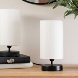 ValueLights Francis Pair of Black Dimmable Touch Table Lamps with Fabric Shades in White - thumbnail 4