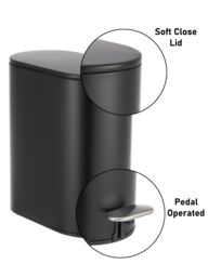 Showerdrape Fortuna 5L Soft Close Bathroom Pedal Bin & Toilet Brush Set in Satin Chrome in Black - thumbnail 6