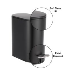 Showerdrape Fortuna 5L Soft Close Bathroom Pedal Bin & Toilet Brush Set in Satin Chrome in Black - thumbnail 5