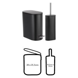 Showerdrape Fortuna 5L Soft Close Bathroom Pedal Bin & Toilet Brush Set in Satin Chrome in Black - thumbnail 4
