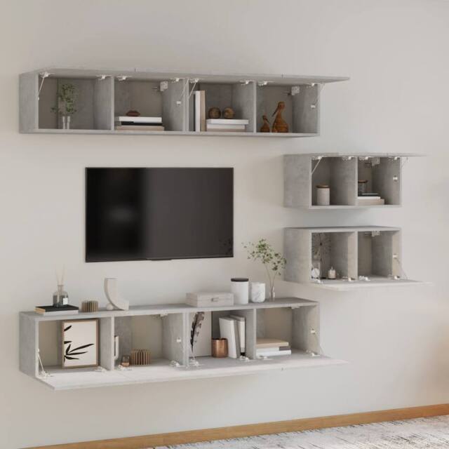 Berkfield Home Classic 6 Piece TV Cabinet Set Concrete Grey Engineered Wood - image 1
