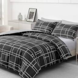 Grace Premium 4 Pack Microfiber Duvet Cover Set with Fitted Sheet in Black - Size: Single - thumbnail 2