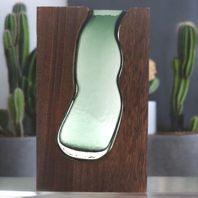 KDMD Large Glass Vase/Terarium inside Dark Tung Wood in Brown - image 1