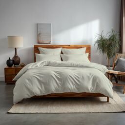 Snug City Plain Dyed Easy Care Polycotton Duvet Cover & Pillowcase/s Set Bed Linen in Cream - Size: Single - thumbnail 1
